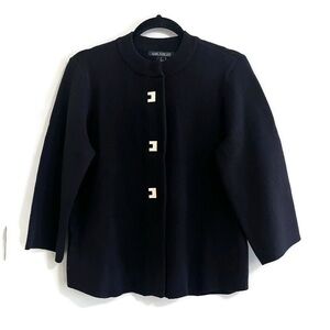 Sophisticated Black Cardigan Coat Gold Snap Front Buttons Cropped Cut Women S.